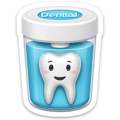 A small round plastic container with the phrase  "dental floss" on it sticker