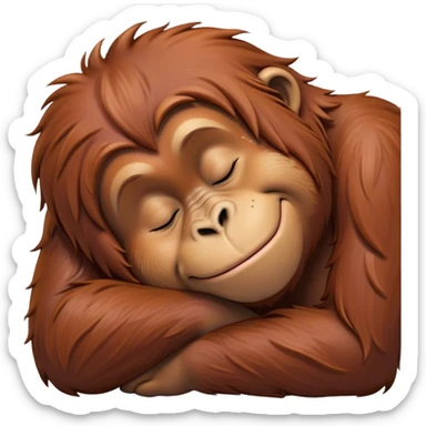 Meme-Worthy cute Sleeping Orangutan Portrait Emoji, Head resting peacefully with a contented smile, showcasing luxuriously soft fur and eyes gently closed in serene slumber, Simplified yet comically adorable features, highly detailed, glowing with a soft, drowsy jungle light, high shine, relaxed and utterly lovable, stylized with an air of playful laziness, bright and heartwarming, soft glowing outline, capturing the essence of a sleeping orangutan that feels destined to become the next viral icon of adorable rest! sticker