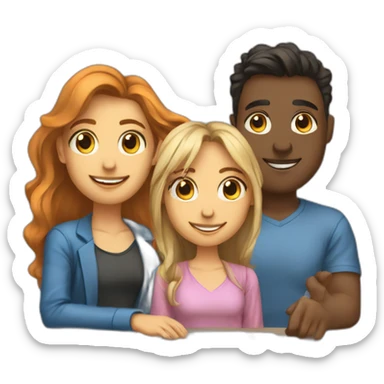 team of 3 friends (2 guys and 1 girl) working on a data science project sticker