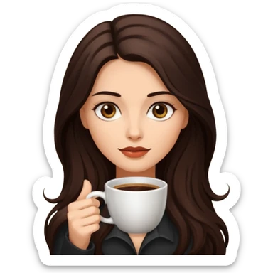 Dark Brown long haired sexy woman with dark brown eyes with cup of coffee sticker