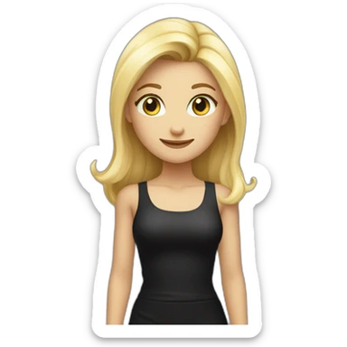 beautiful blond full body girl saying hi face is chisled and is wearing black top eyes are sharp sticker