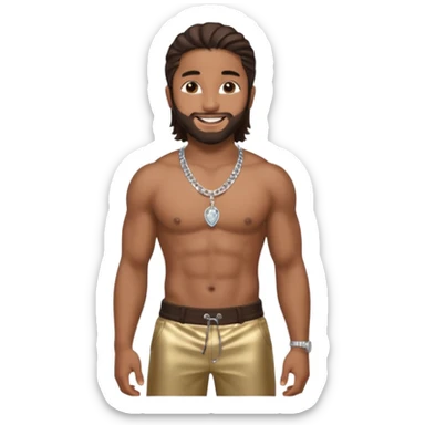  Omarion with long dark brown hair, shirtless with necklace, metallic dark brown pants sticker