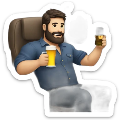 Dark hair beard man drinking beer riding outside a plane sticker