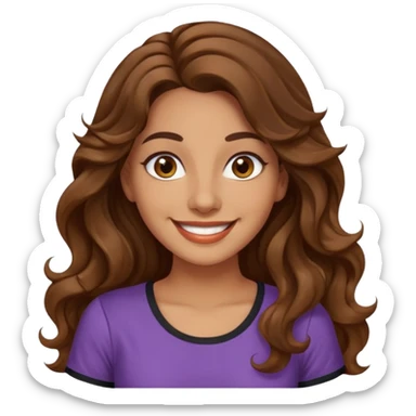 30 yr old italian woman, long brown wavy hair, big brown eyes, huge smile, fancy dress, no bangs, t shirt sticker