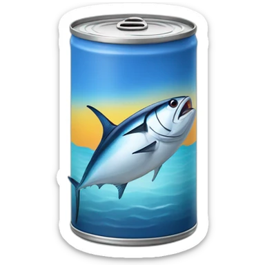 Realistic small can of tuna showing a sailling boat only blue colors sticker