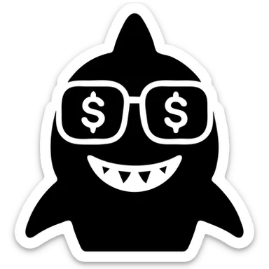 solid black icon of a shark wearing money-shaped glasses sticker