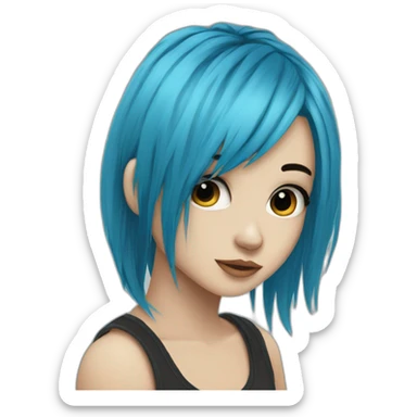 Cute Emo girl long choppy blue hair side bangs sticker