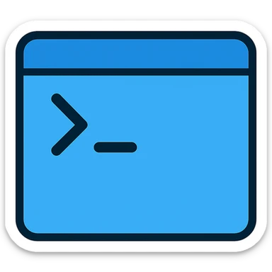 Redo the CMD (Command Prompt) icon in a flat modern style with a fully transparent background. Use lighter shades of blue for the terminal window and command prompt symbol, featuring a blue terminal window with a simple command prompt symbol like >_ or C:\. Keep minimal use of other colors, clean and simple lines, prioritizing visibility and clarity. sticker