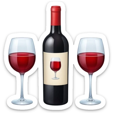 A bottle of wine with three glasses sticker