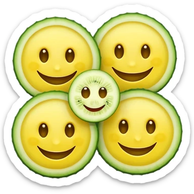 yellow smiley face with cucumber slices as eyes, same mouth as default emoji sticker