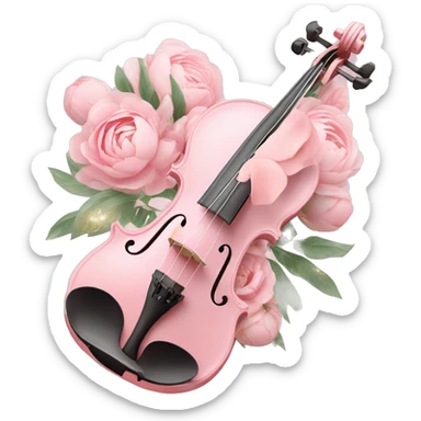 soft pastel pink violin with peonies and glitter sticker