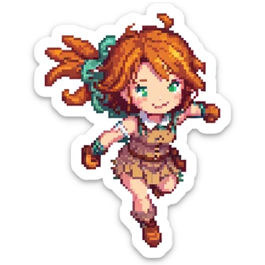 Make Hange Zoe smile in an action pose in pixel art style with no background. sticker