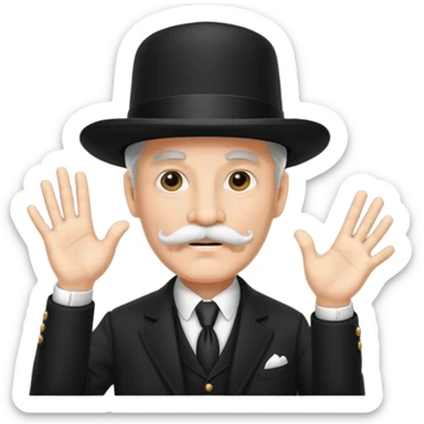 very big white moustachhe and typical 1900 black elegant clothes and hat . politician pose uses hands to speak sticker