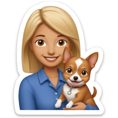 a woman vet holding a small dog sticker