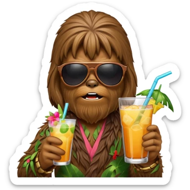 a wookiee wearing sunglasses drinking a tropical drink sticker