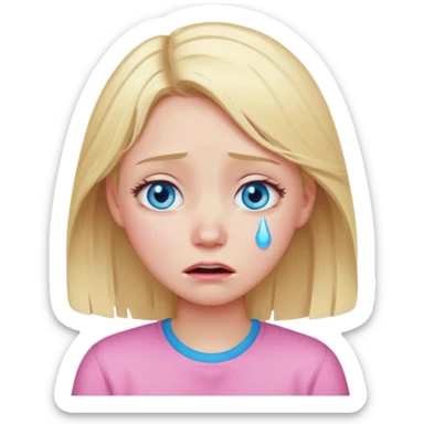 Blond hair girl with blue eyes in pink crying sticker