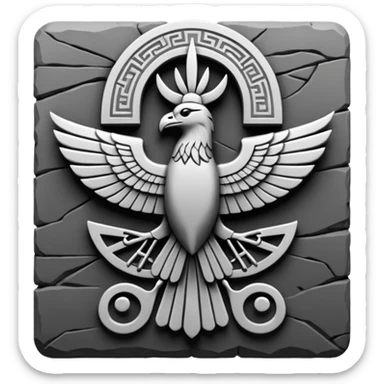 Minimal Faravahar-inspired ancient glyph,
Unicode-like pictogram similar to 𓄂𓆃,
abstract, single-symbol design,
monochrome, flat,
ancient carved sign,
no background, no text sticker