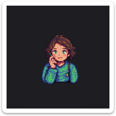thinking face, looking up, hand on chin, pixel art style sticker