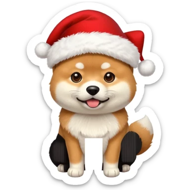 Shiba inu gif portant un chapeau de noel avec un pompon blanc qui bouge sticker