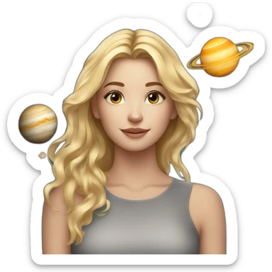 A blonde girl with many planets around her sticker