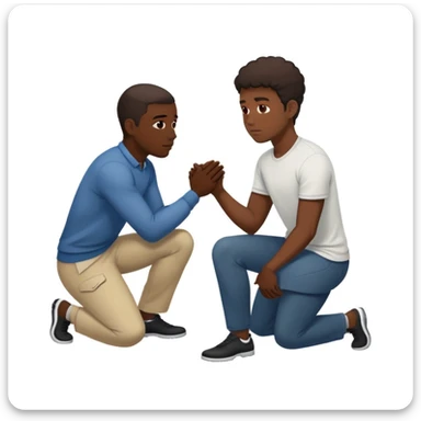Black man kneeling down in front of white man, respectful gesture sticker