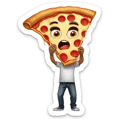 stupid boy eating a huge pizza which is coming out from his eyes sticker