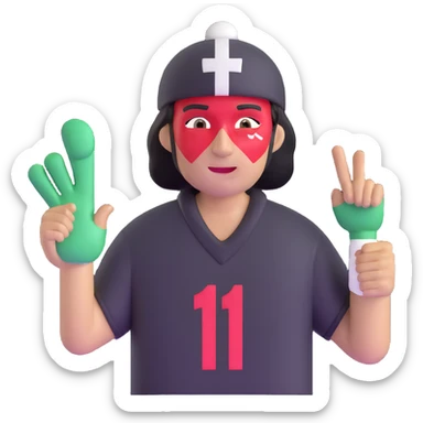 football fan with face paint and a foam finger sticker