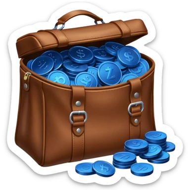 leather bag on top of blue coins stack sticker