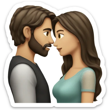 Brunette man with beard kissing brunette woman with long hair sticker