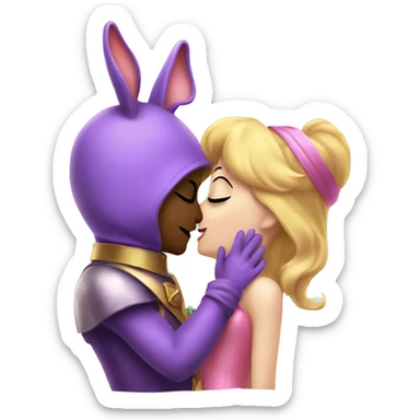 Nabbit the purple theif rabbit boy and Princess Peach kissing each other sticker