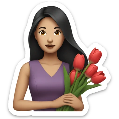 Asian woman with dark hair holding tulips sticker