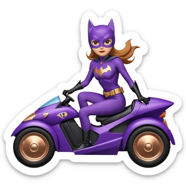 Hot full size real-appearance racing action BatGirl’s purple tights sixty’s tv show 1992 stealth retro cat burglar sporty petite off-road pursuit mobile cruiser car rose gold accents (reclined and relaxed seating position and attitude) sticker