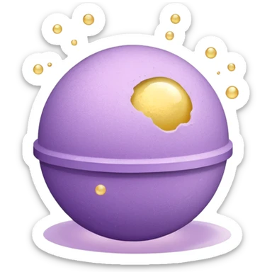 Effervescent bath bomb in golden light purple color with bubbles sticker