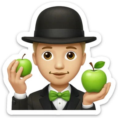 homme en costume chapeu melon aven avec une pomme verte dqui cache son visage  sticker