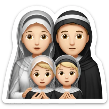 Lebaran. Keluarga terdiri dari Ayah dan ibu, 3 orang anak yang terdiri dari dua anak laki-laki dan seorang anak perempuan yang merupakan anak terkecil. Ibunya menggunakan cadar. sticker