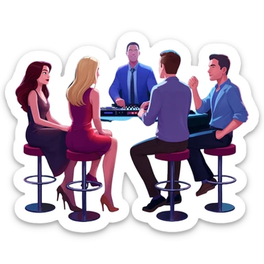 Big clients are seated near the DJ booth, the center of attention in the room, from where the music and the night’s energy emanate. sticker