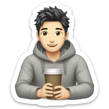 1boy, bishounen, casual, indoors, sitting, coffee shop sticker