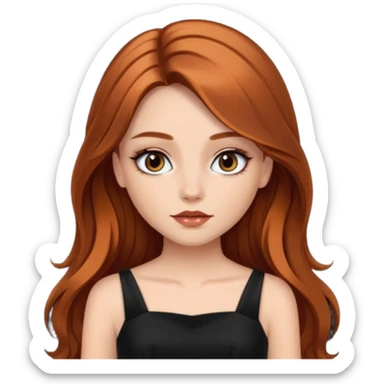 Medium copper brown long hair girl wearing makeup and a black dress  sticker