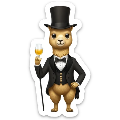 A small golden llama silhouette wearing a black top hat and a monocle full body shot sticker
