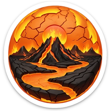 sphere globe planet, surface covered with lava and valley sticker