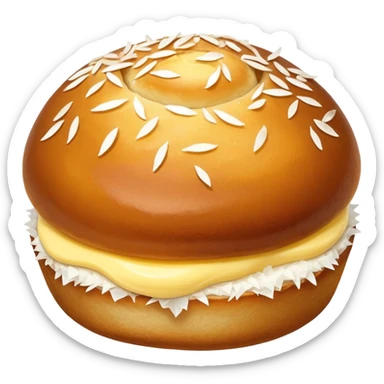 scandinavian skolebolle bun with vanilla custard in the middle and coconut flakes om the side sticker