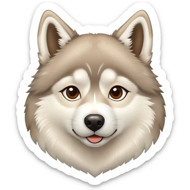 Beige husky with a brown heart sticker
