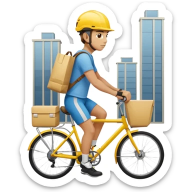 Courier + yellow helmet + delivery bag, City Cyclists. sticker