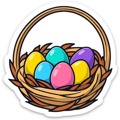 Easter nest with colorful eggs and Easter decorations sticker