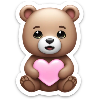 Aesthetic bear with a cute heart light pink sticker