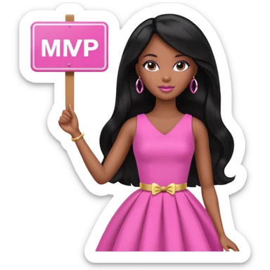 Black barbie, long black  hair, pink dress holding mvp sign  sticker