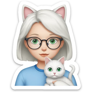 Deci .. fetița sa aibă ochii grii spre albastru ,pisica alba ochii verși ,iar a doua pisica ochii albaștrii fata ochelari  sticker