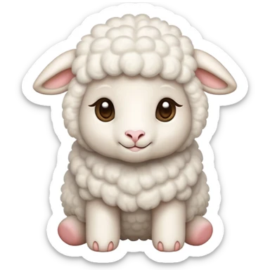 An emoji of a cute, fluffy lamb. Soft white wool, small ears, and gentle eyes, standing or lying down in a peaceful and adorable pose. Represents innocence, farm animals, and warmth sticker