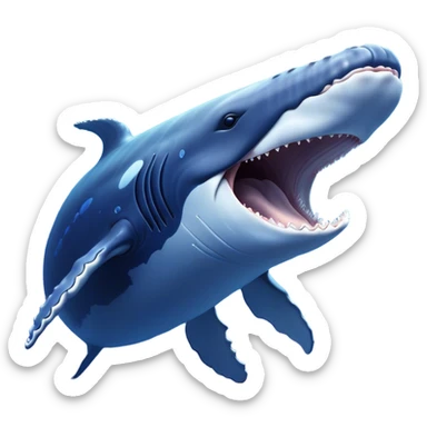 Meme-Worthy Singing Humpback Whale Portrait Emoji, Mouth open wide in a dramatic, melodious pose, showcasing a deep blue-gray body with barnacle accents and an expressive, soulful gaze, Simplified yet artistically graceful features, highly detailed, glowing with a soft, magical marine aura, high shine, enchanting and full of life, stylized with an air of deep-sea wonder, soft glowing outline, capturing the essence of a majestic humpback whale mid-song, resonating with the beauty of the ocean's ancient melodies! sticker