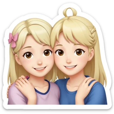 Two cute anime girls with their faces pressed together cheek to cheek, smiling happily sticker